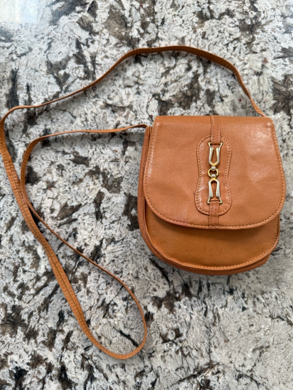 Gani Tan Leather Crossbody Saddle Bag with Gold Accent